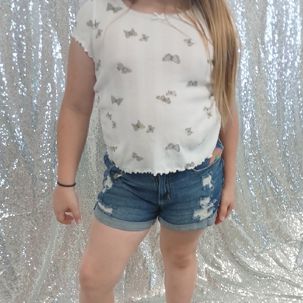 SO White Kids Blouse with Butterfly Pattern